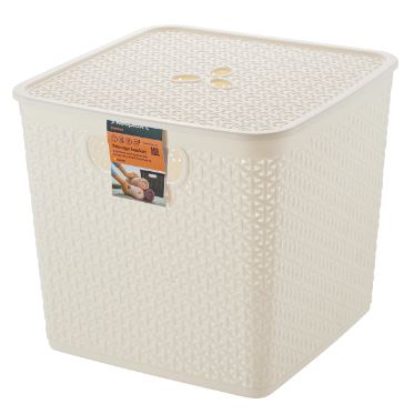 Корзина для хранения Keeplex Rattan со съемной крышкой 21л квадратная 31х31х28см белое облако